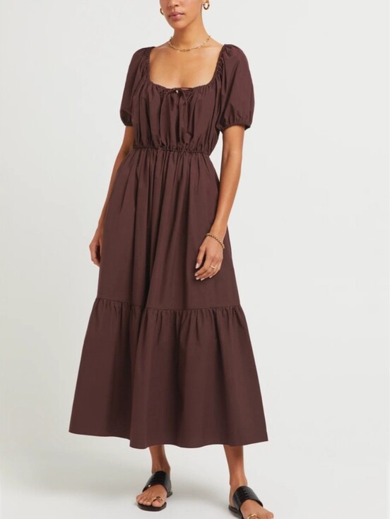 Matteau Dresses & Skirts - Matteau Chocolate Puff-Sleeve Tiered  Dress